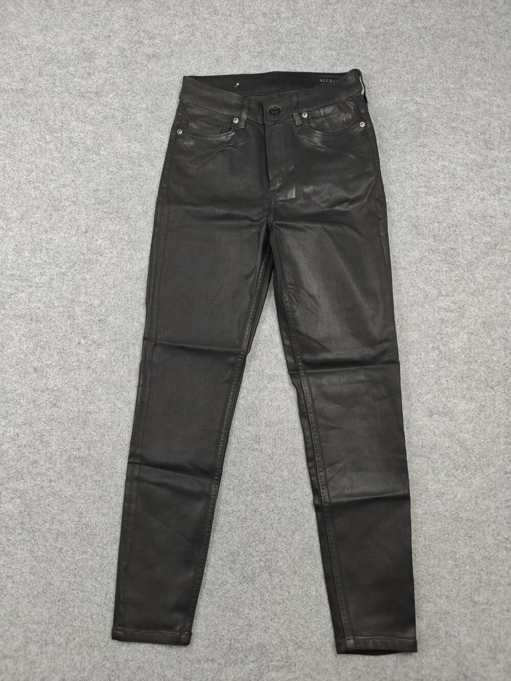 AllSaints Dax Jeans Womens 26 Black Coated Skinny High Rise 31 Inseam Stretch